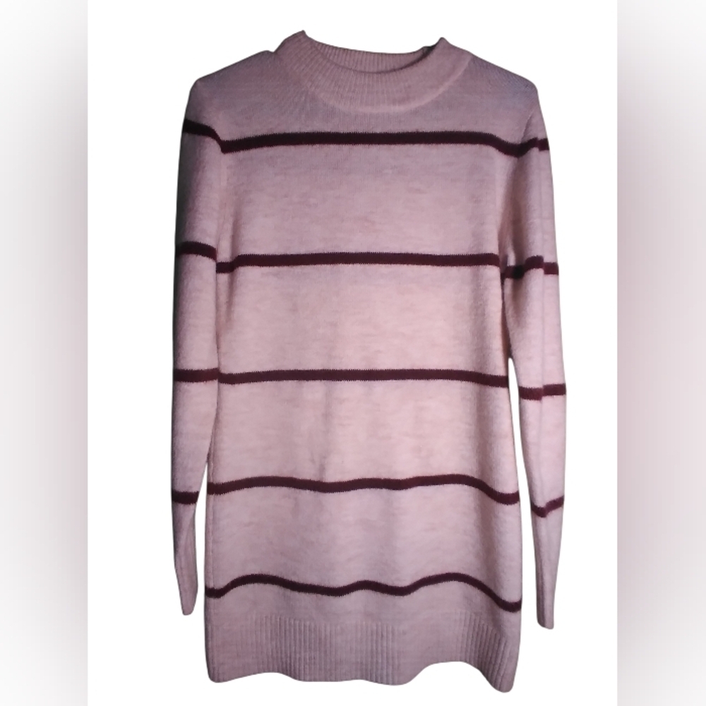 Line And Dot Striped Sweater Dress Size S Long Sleeve Stretch Mini Minumalist